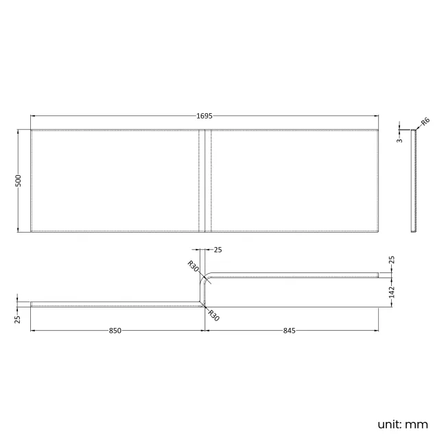 L Shaped 1700 Shower Bath with Front Panel & 6mm Easy Clean Brushed Brass Bath Screen - Right Handed