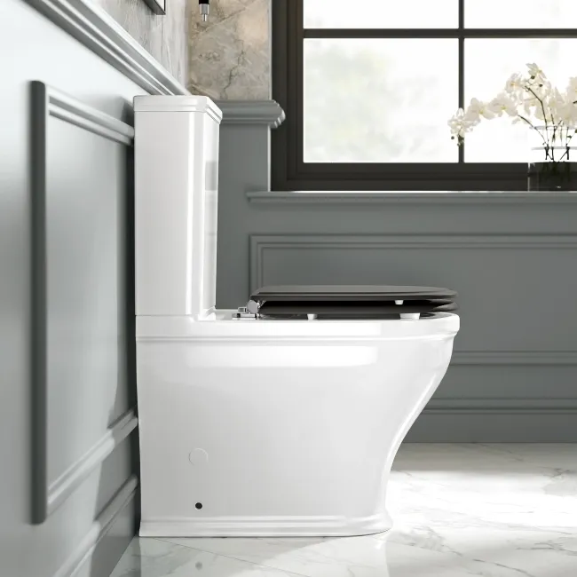 Kansas Traditional Rimless Close Coupled Toilet With Graphite Grey Wooden Seat