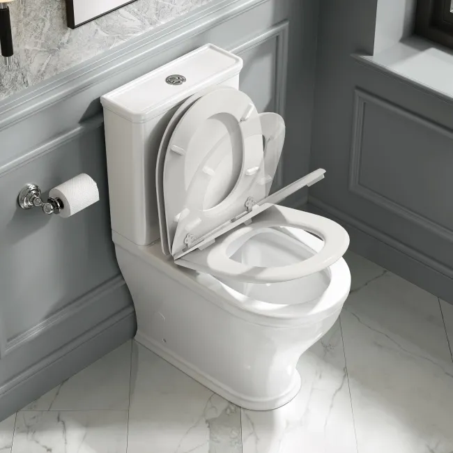 Kansas Traditional Rimless Close Coupled Toilet With Cotton White Wooden Seat
