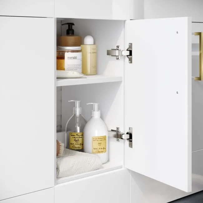 Harper Gloss White Side Cabinet Unit 300mm - Brushed Brass Accents