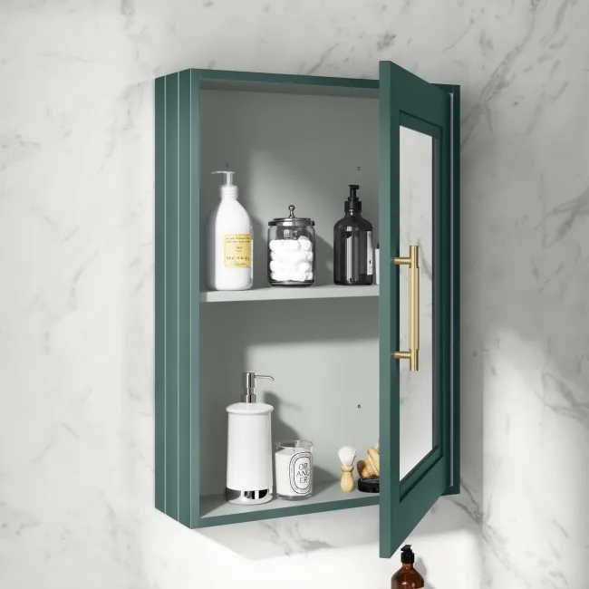 Midnight Green Mirror Cabinet 700x500mm - Brass Knurled Handles