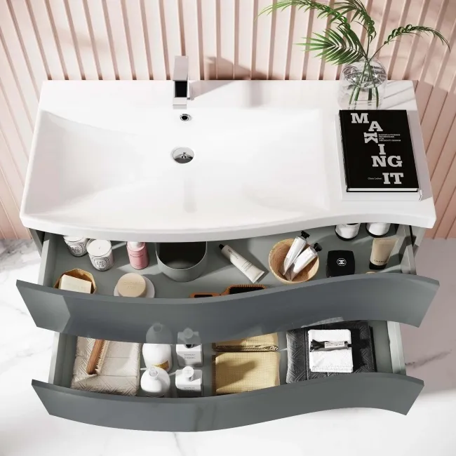 Bali Storm Grey Wall Hung Basin Drawer Vanity 1000mm -left Handed