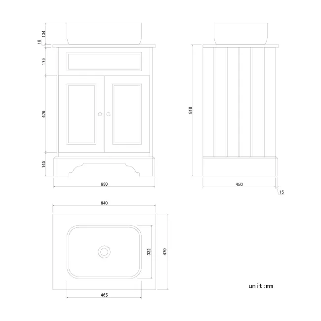 Lucia Chalk White Vanity With Oak Effect Top & Curved Counter Top Basin 640mm