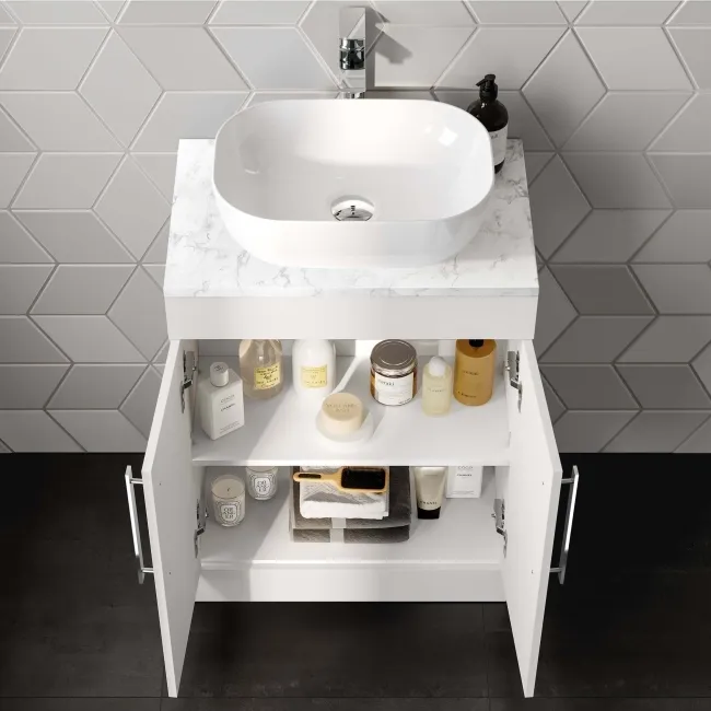 Avon Gloss White Cabinet with Marble Top 600mm - Excludes Counter Top Basin