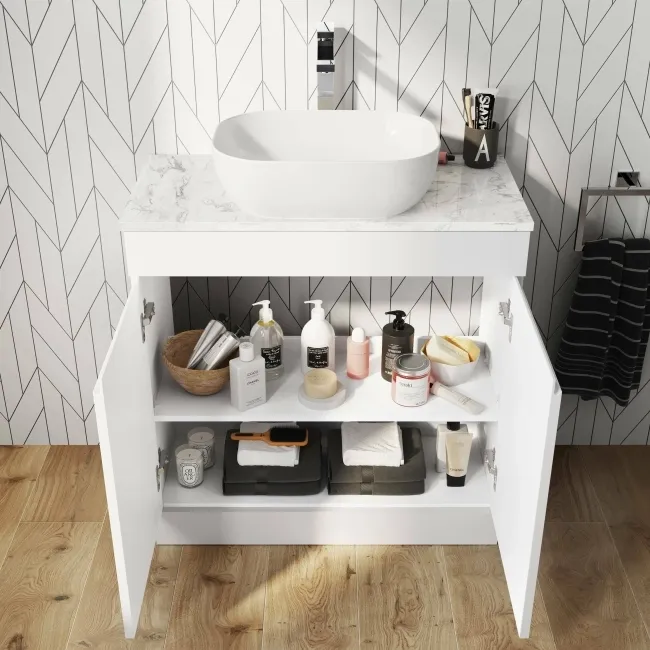 Trent Gloss White Cabinet with Marble Top 800mm - Excludes Counter Top Basin