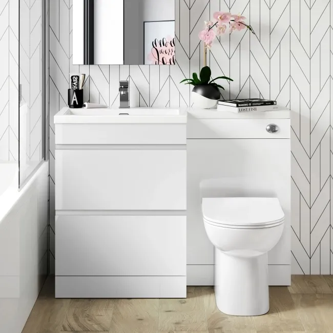 Trent Gloss White Combination Basin Drawer and Aruba Toilet 1100mm - Left Handed