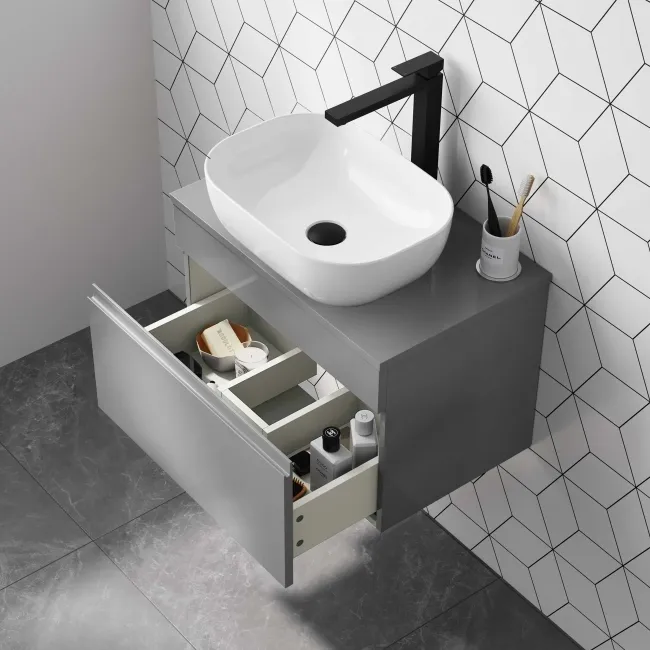 Trent Stone Grey Wall Hung Drawer 600mm - Excludes Counter Top Basin