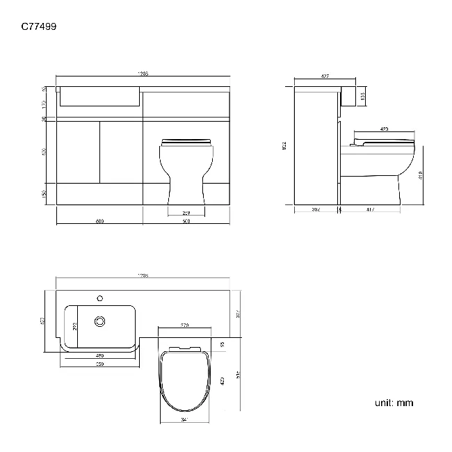 Foster Gloss White Combination Vanity Basin and Seattle Toilet 1200mm - Left Handed