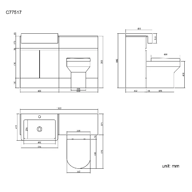 Foster Stone Grey Combination Vanity Basin and Denver Toilet 1200mm