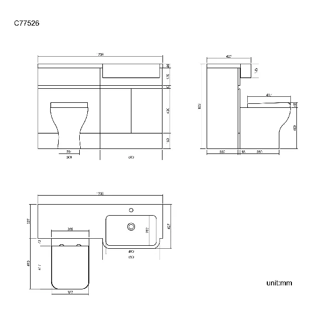 Foster Stone Grey Combination Vanity Basin and Atlanta Toilet 1200mm - Right Handed