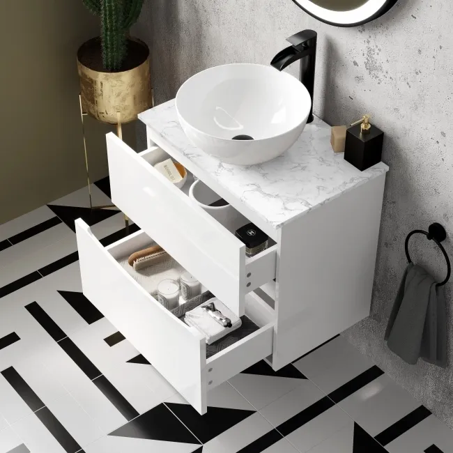 Austin Gloss White Drawer with Marble Top 600mm - Excludes Counter Top Basin