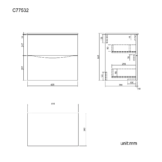 Austin Gloss White Drawer with Marble Top 600mm - Excludes Counter Top Basin