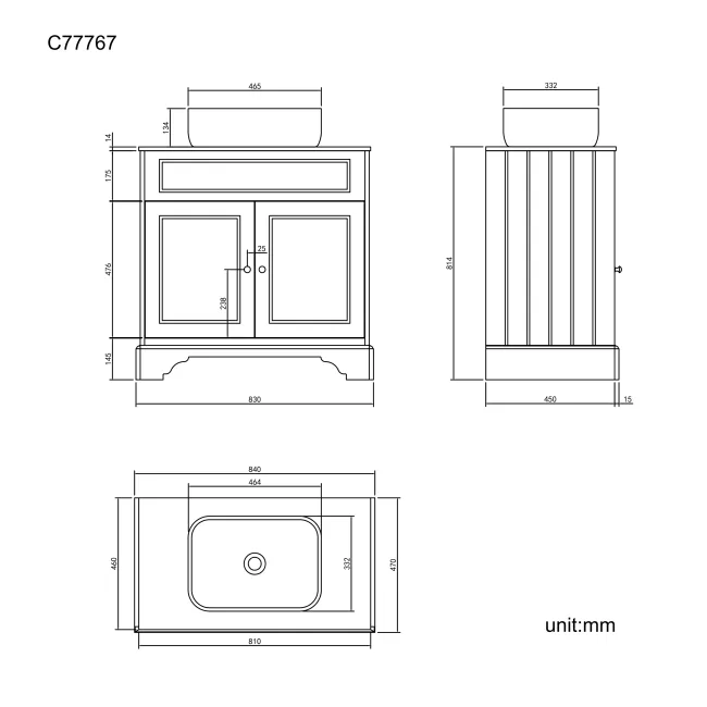 Lucia Chalk White Vanity with Marble Top & Curved Counter Top Basin 840mm