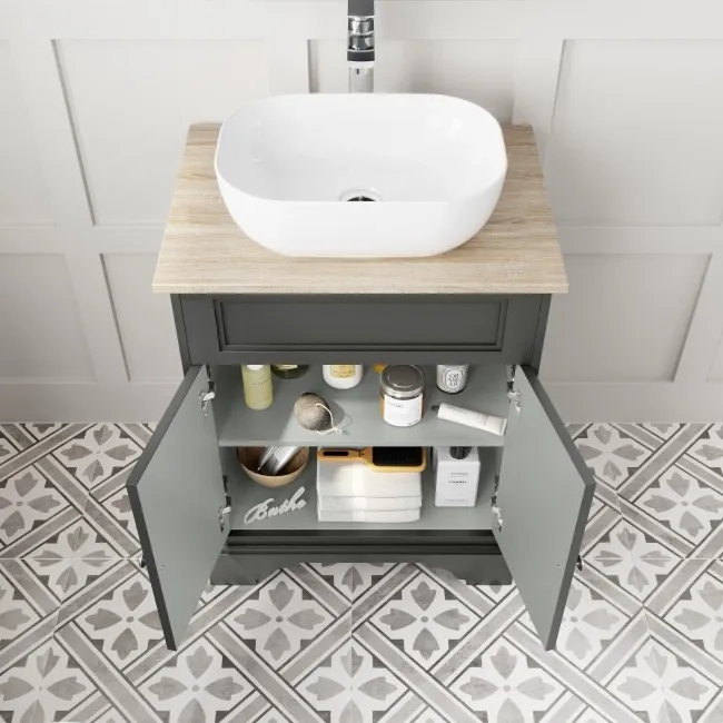 Lucia Graphite Grey Vanity with Oak Effect Top & Curved Counter Top Basin 640mm