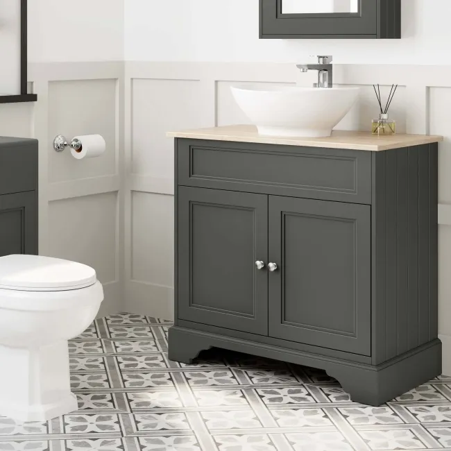 Lucia Graphite Grey Vanity with Oak Effect Top & Oval Counter Top Basin 840mm
