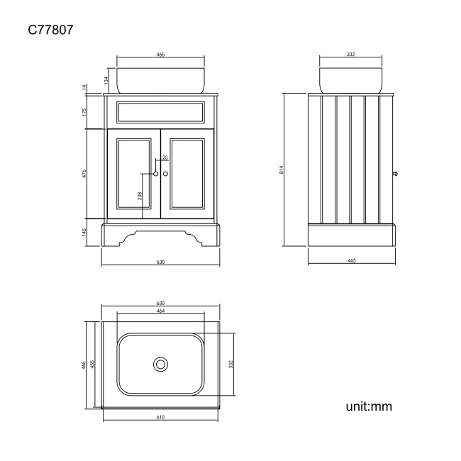 Lucia Inky Blue Vanity with Marble Top & Curved Counter Top Basin 640mm