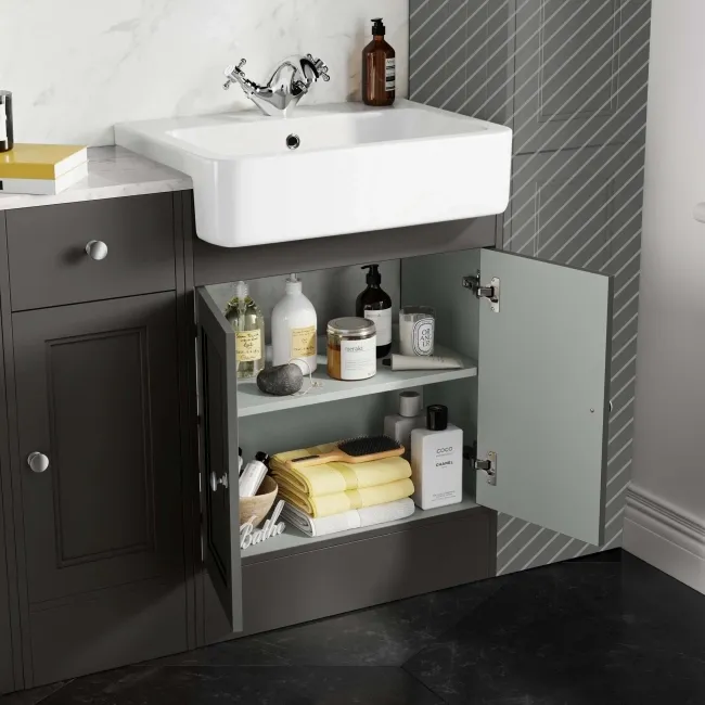 Monaco Graphite Grey Combination Vanity Basin with Marble Top and Seattle Toilet 1500mm