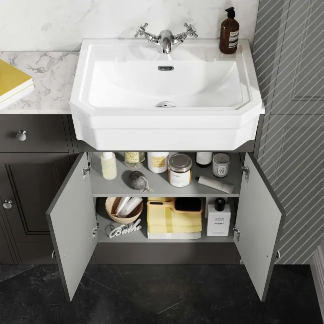 Monaco Graphite Grey Combination Vanity Traditional Basin with Marble Top 1500mm (Excludes Pan & Cistern)