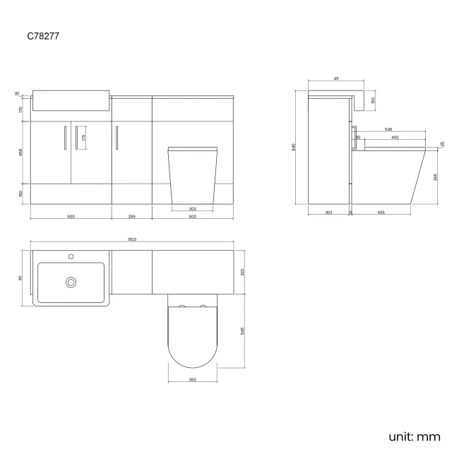 Harper Stone Grey Combination Vanity Basin and Boston Toilet 1500mm