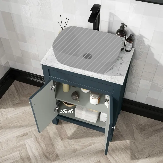 Bermuda Inky Blue Cabinet with Marble Top 600mm - Excludes Counter Top Basin