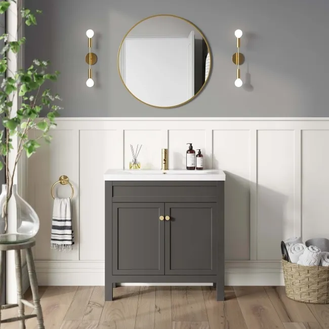 Bermuda Graphite Grey Basin Vanity 800mm - Brushed Brass Accents