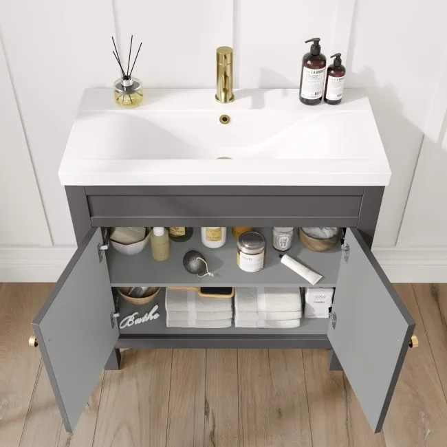 Bermuda Graphite Grey Basin Vanity 800mm - Brushed Brass Accents