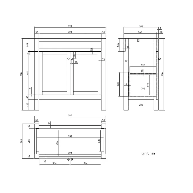 Bermuda Inky Blue Cabinet with Marble Top 800mm - Excludes Counter Top Basin