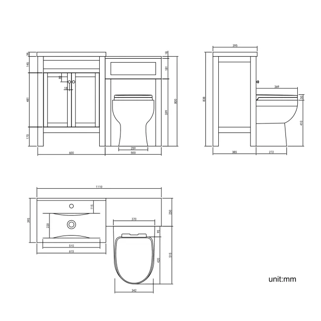 Bermuda Midnight Green Combination Vanity Basin and Seattle Toilet 1100mm