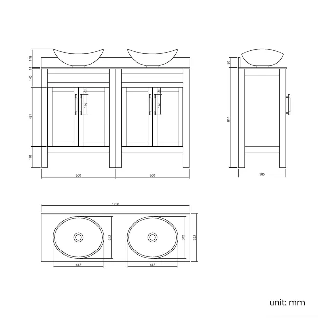 Bermuda Dove Grey Vanity with Marble Top & Oval Counter Top Basin 1200mm - Brass Knurled Handles