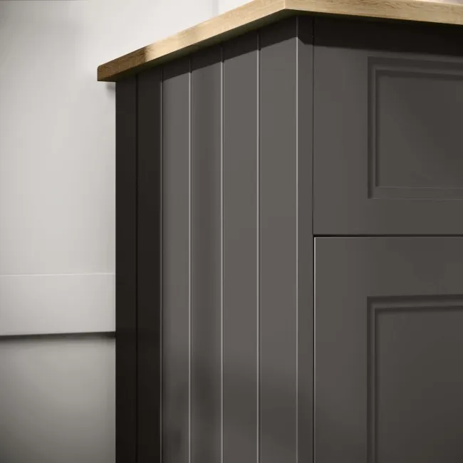 Lucia Graphite Grey Cabinet with Oak Effect Top 640mm (Excludes Counter Top Basin) - Brass Knurled Handles