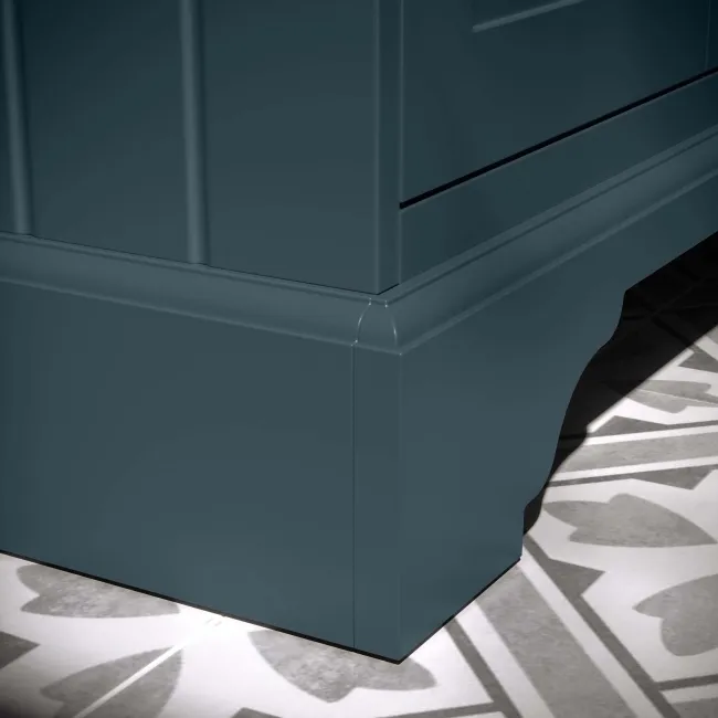 Lucia Inky Blue Vanity with Marble Top & Round Counter Top Basin 640mm - Brass Knurled Handles