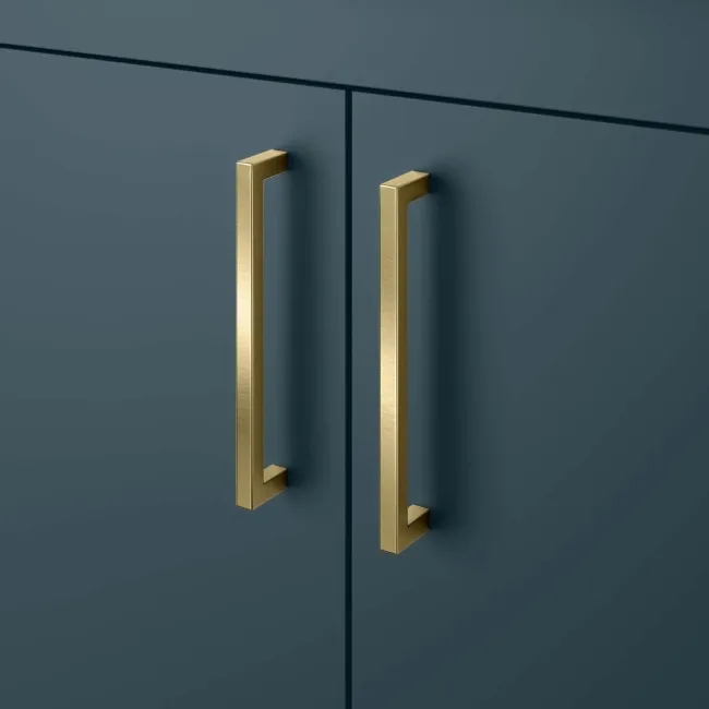 Harper Navy Blue Basin Vanity and Back To Wall Toilet Unit 1200mm (Excludes Toilet) - Brushed Brass Accents - Right Handed