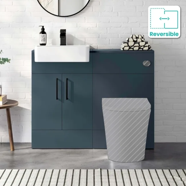 Harper Navy Blue Basin Vanity and Back To Wall Toilet Unit 1000mm (Excludes Toilet) - Black Accents