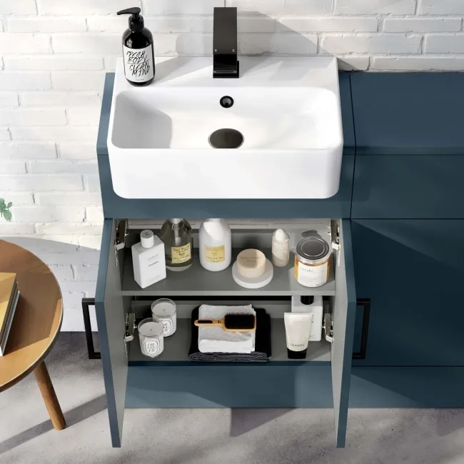 Harper Navy Blue Basin Vanity and Back To Wall Toilet Unit 1000mm (Excludes Toilet) - Black Accents