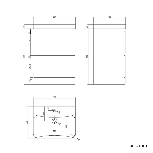 Corsica Inky Blue Basin Drawer Vanity 600mm