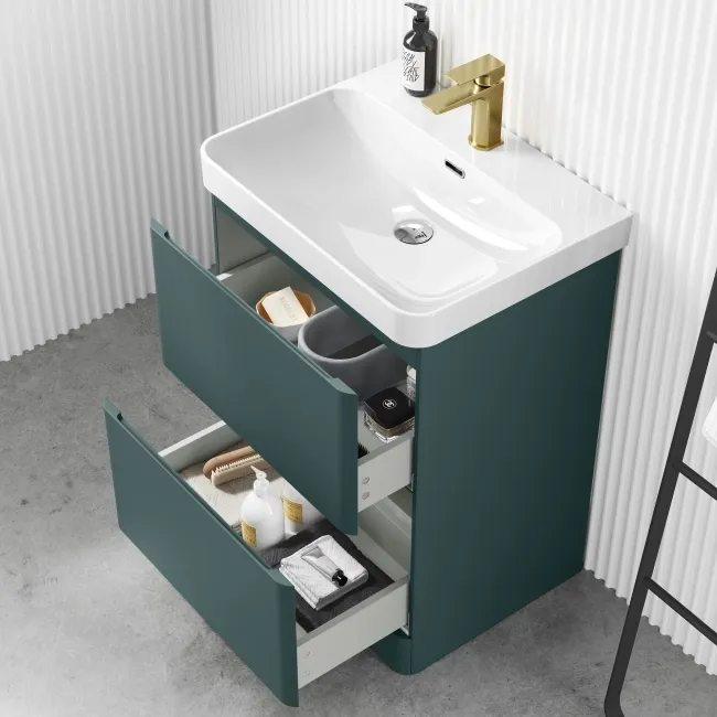 Corsica Midnight Green Basin Drawer Vanity 600mm