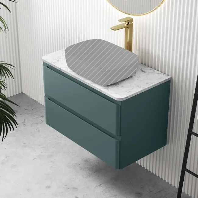 Corsica Midnight Green Wall Hung Drawer Vanity with Marble Top 800mm - Excludes Counter Top Basin