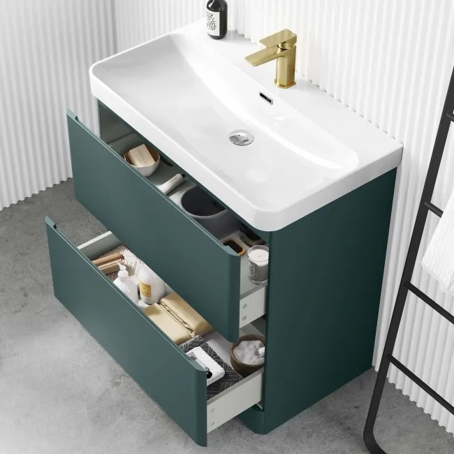 Corsica Midnight Green Basin Drawer Vanity 800mm
