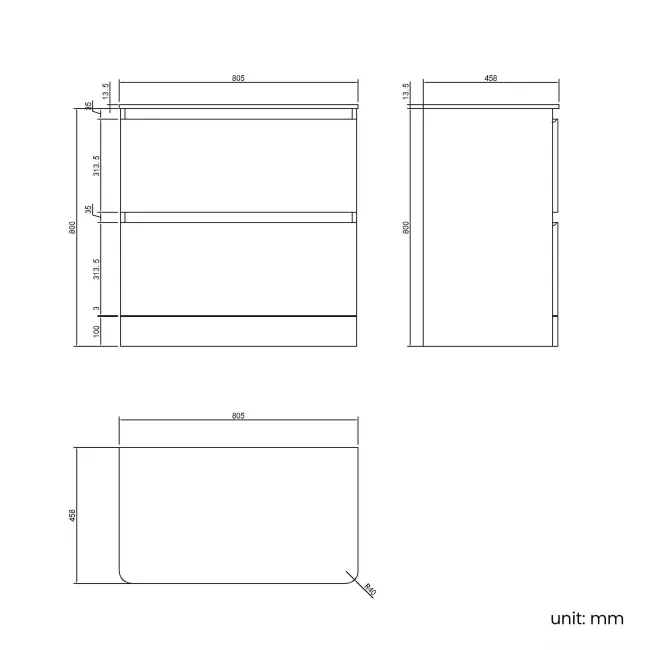 Corsica Midnight Green Drawer Vanity with Marble Top 800mm - Excludes Counter Top Basin