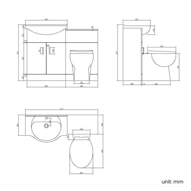 Quartz Gloss White Combination Vanity Basin and Austin Toilet 1150mm - Black Accents