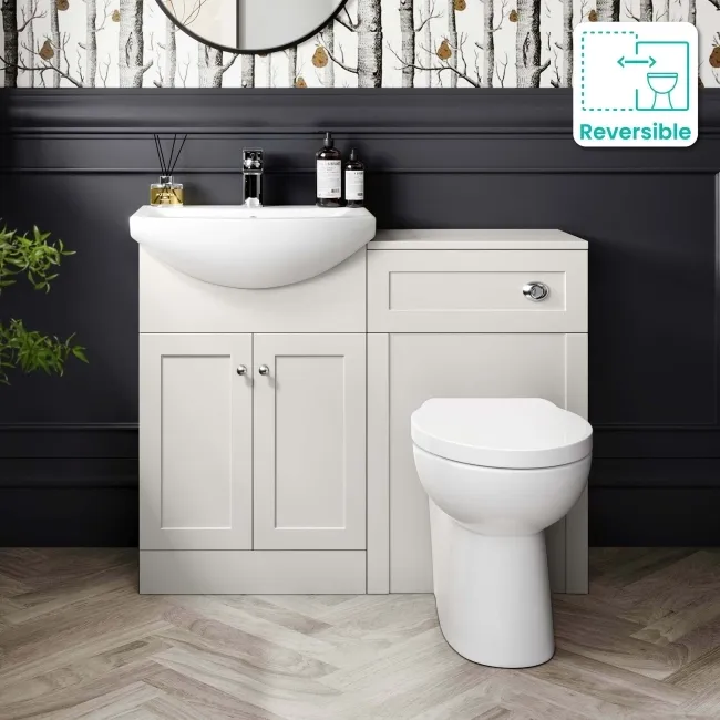 Capri Cotton White Combination Vanity Basin and Austin Toilet 1050mm - Chrome Handles