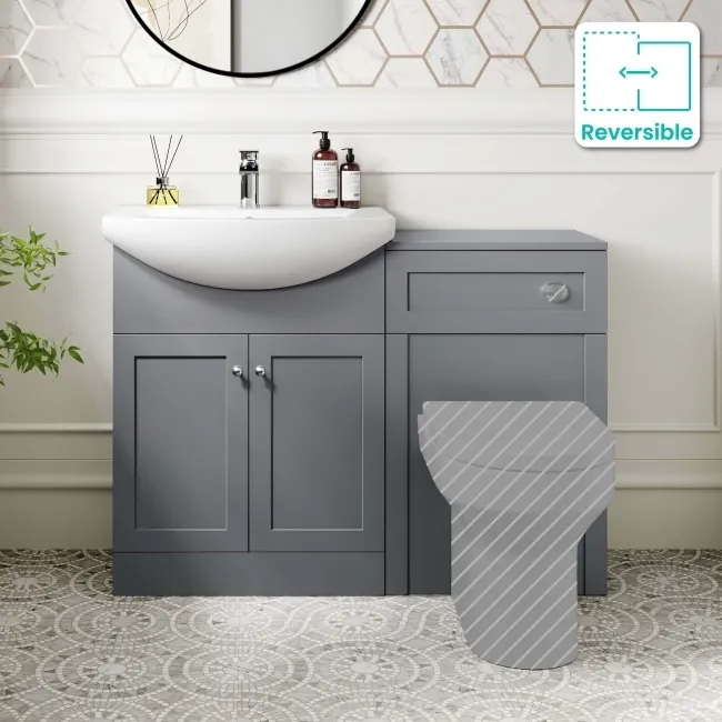 Capri Fog Grey Basin Vanity and Back To Wall Unit 1150mm (Excludes Toilet) - Chrome Handles