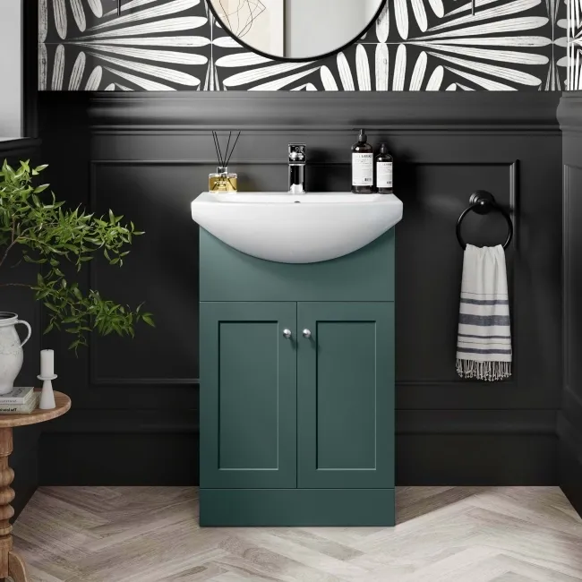 Capri Mystic Green Vanity with Semi Recessed Basin 550mm - Brushed Handles