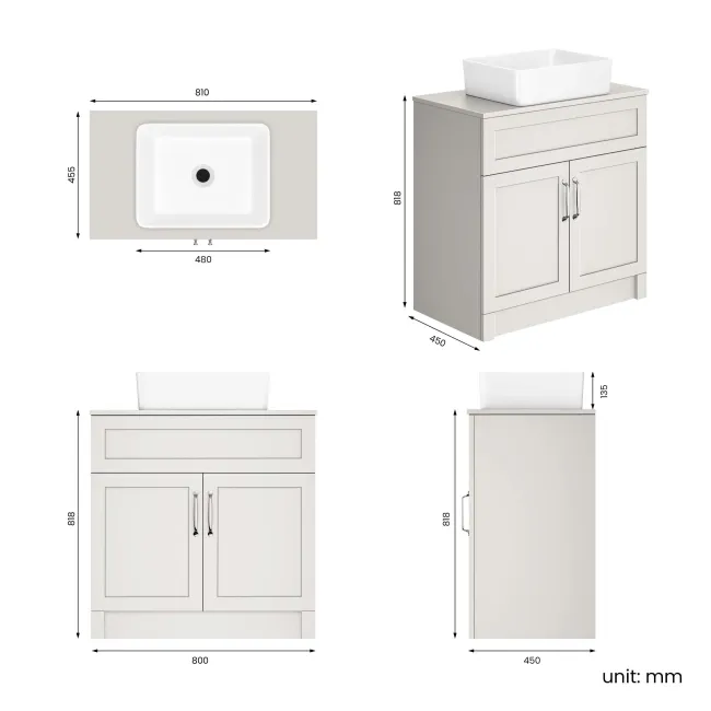 Milos Cotton White Vanity with Troy Basin 800mm - Traditional Handles