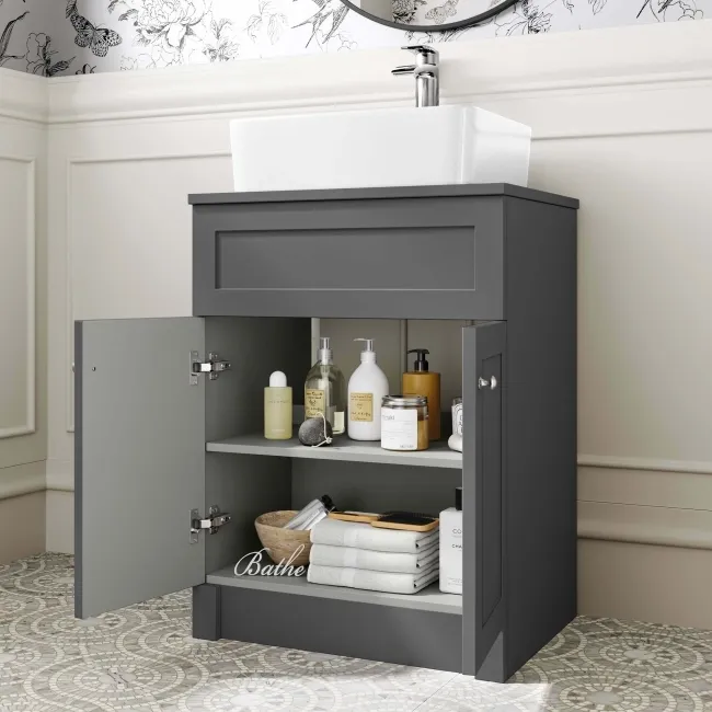 Milos Slate Grey Vanity with Troy Basin 600mm - Brushed Handles