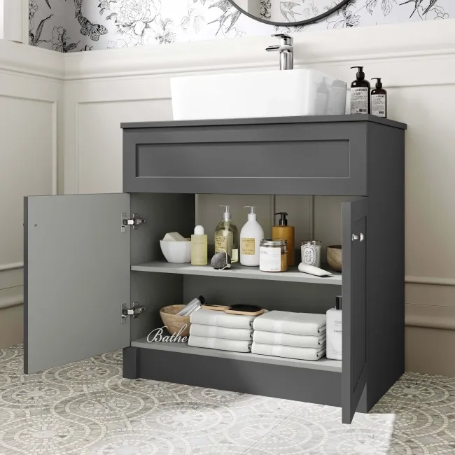 Milos Slate Grey Vanity with Troy Basin 800mm - Brushed Handles