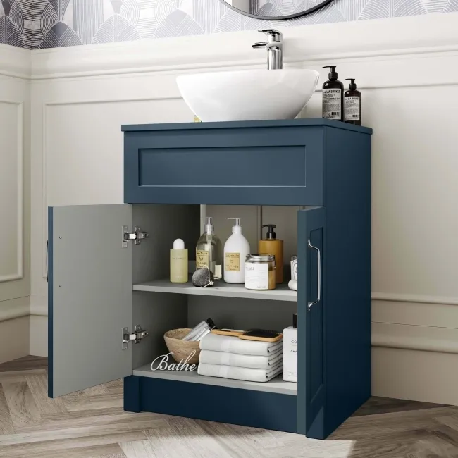 Milos Navy Blue Vanity with Oval Basin 600mm - Traditional Handles