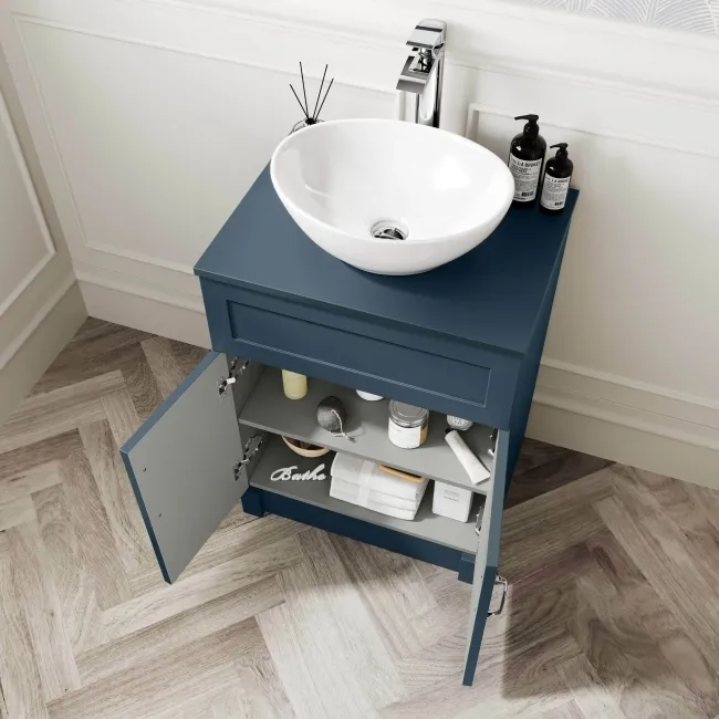 Milos Navy Blue Vanity with Oval Basin 600mm - Traditional Handles