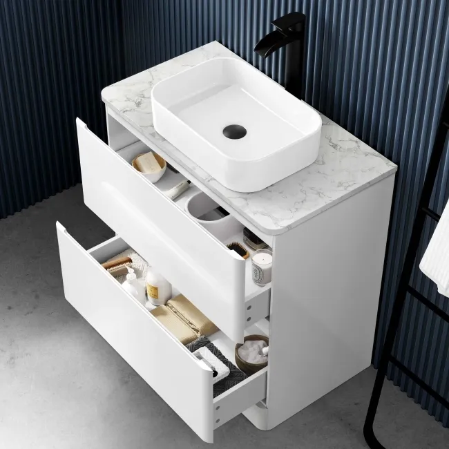 Corsica Gloss White Vanity Drawer with Marble Top & Marin Basin 800mm
