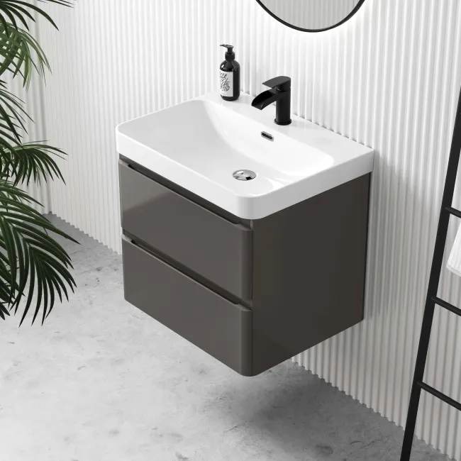 Corsica Tungsten Grey Wall Hung Basin Drawer Vanity 600mm